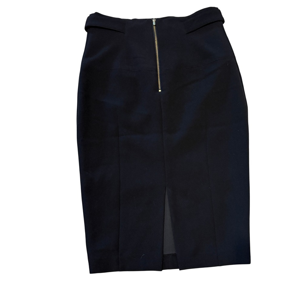 HM Black High Waisted Pencil Skirt Gold Back Zip Button‎ Waist Detail Size 10